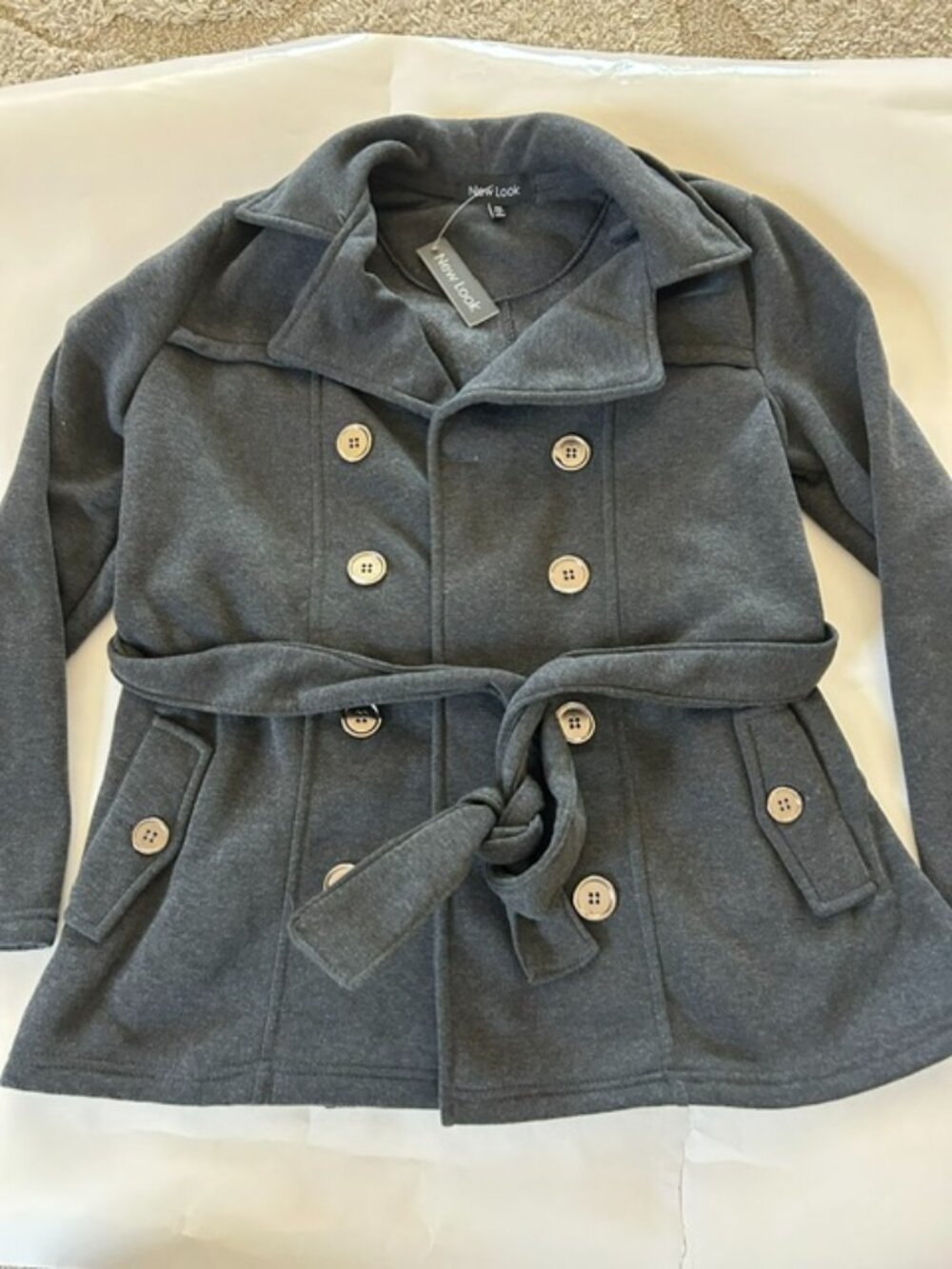 Brand New - New Look Women's Black Pea Coat Double Breasted Size Medium Petite